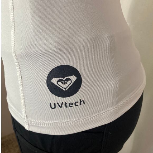 ROXY Women Size 8 Top Rashguard UV Tech Mock Neck Long Sleeve Shirt White - Picture 4 of 8